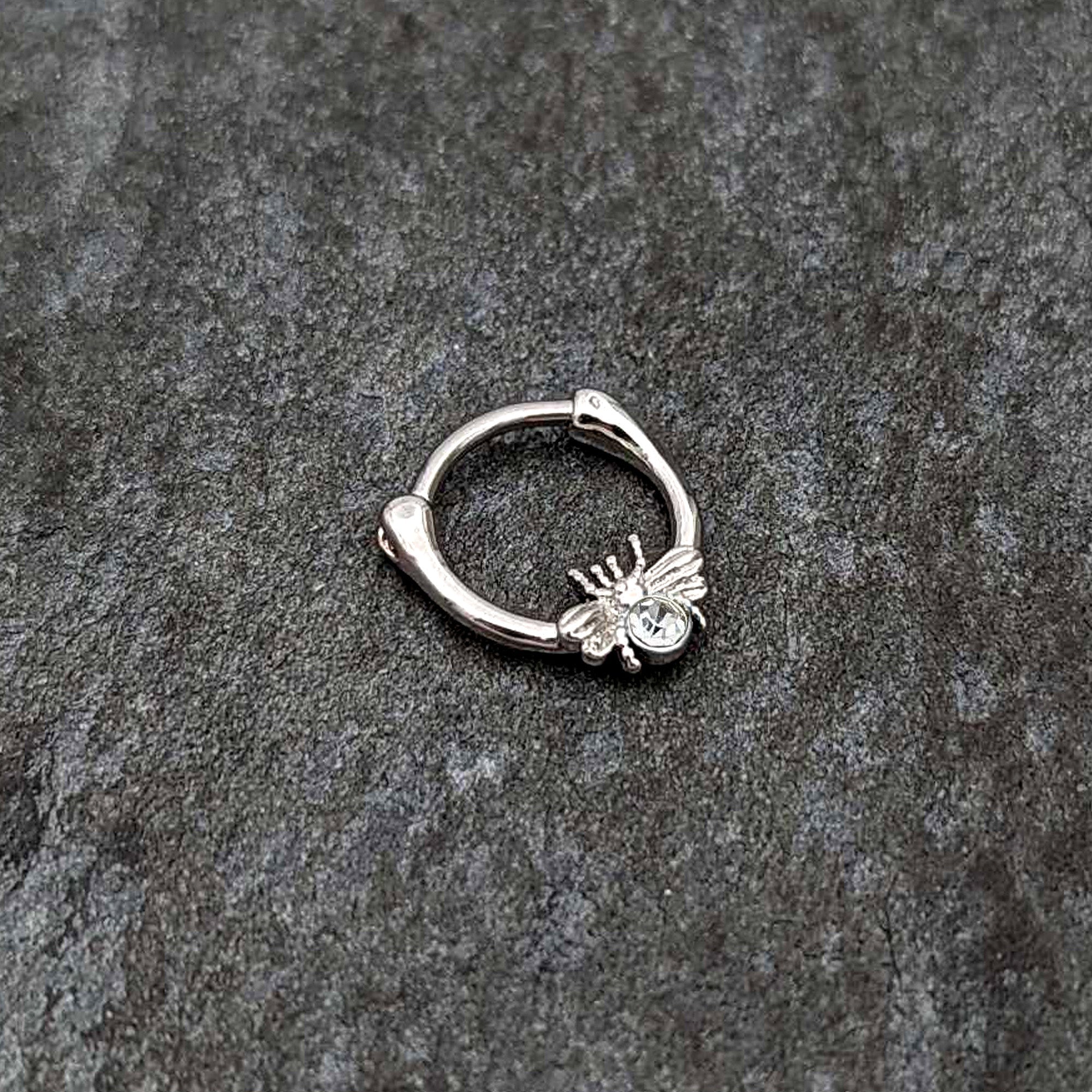 BodyCandy 16G 5/16 Clear Gem Ultra Fly Cartilage Clicker — side view