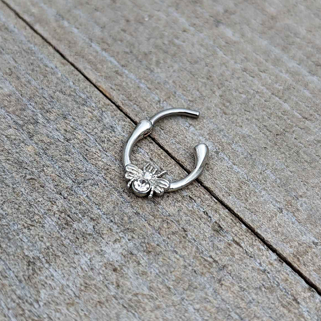 BodyCandy 16G 5/16 Clear Gem Ultra Fly Cartilage Clicker — in-use photo