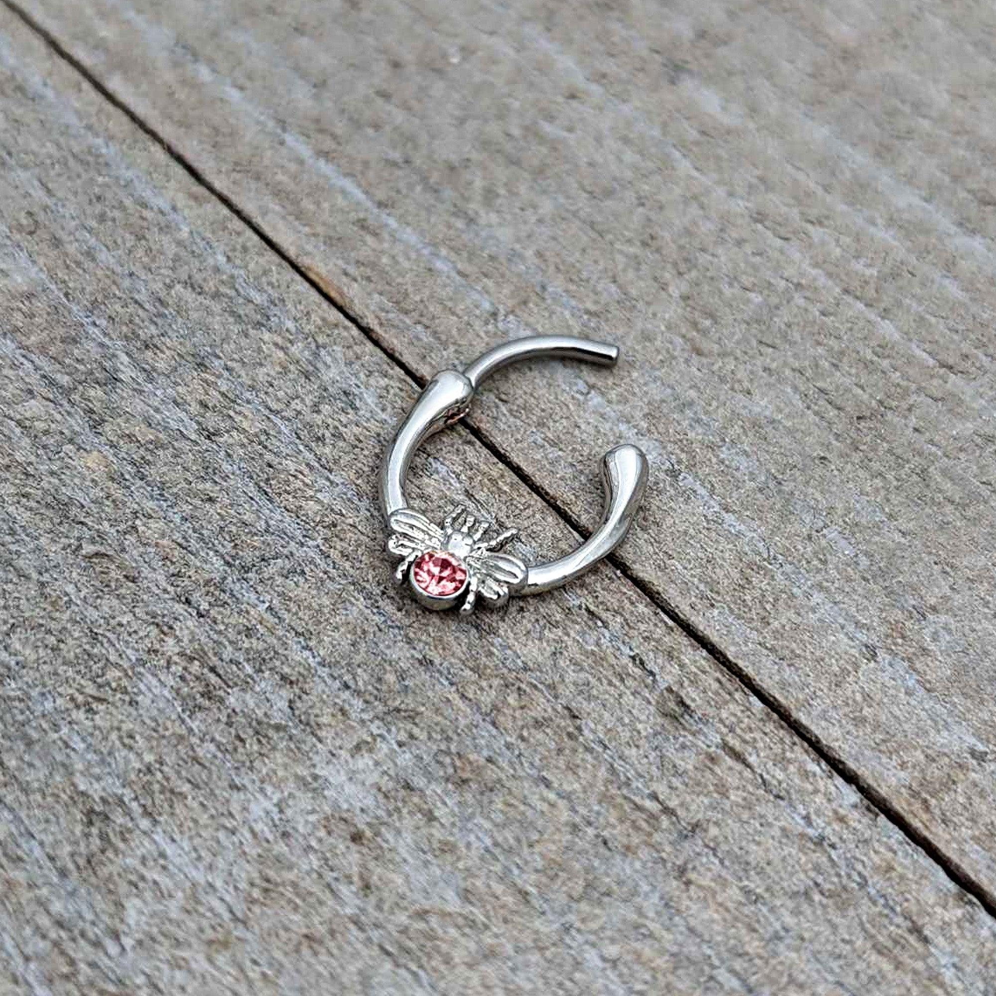 BodyCandy 16G 5/16 Pink Gem Ultra Fly Cartilage Clicker — in-use photo