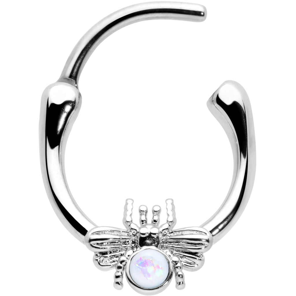 BodyCandy 16G 5/16 White Faux Opal Ultra Fly Cartilage Clicker — detail close-up