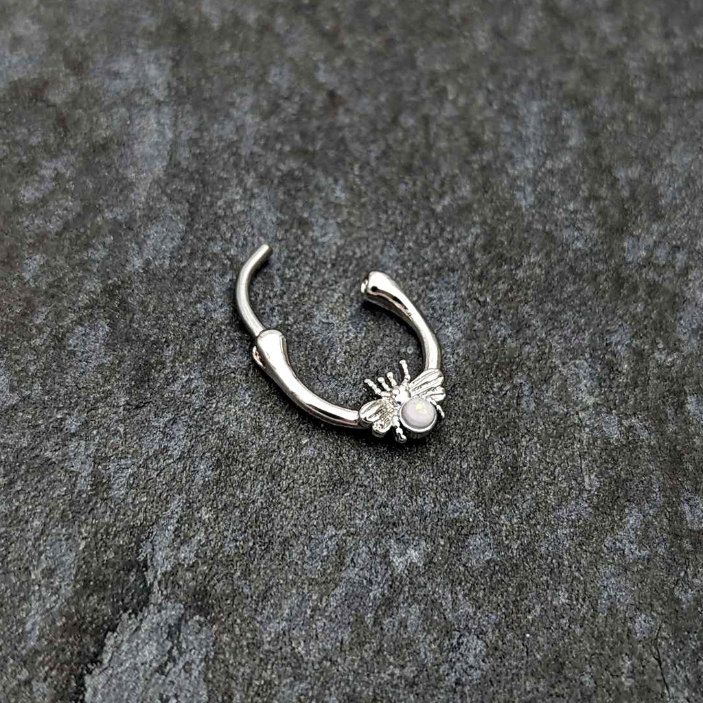 BodyCandy 16G 5/16 White Faux Opal Ultra Fly Cartilage Clicker — back view