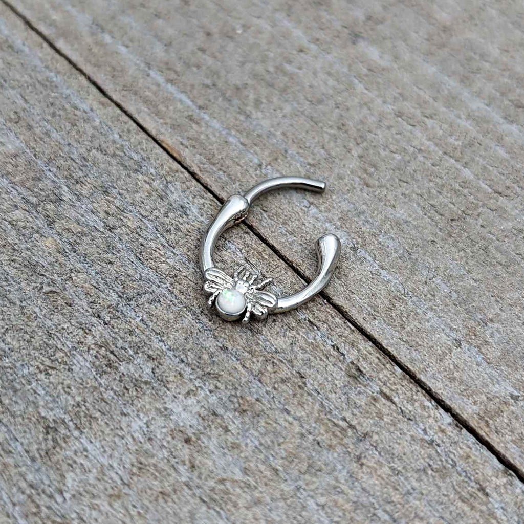 BodyCandy 16G 5/16 White Faux Opal Ultra Fly Cartilage Clicker — in-use photo