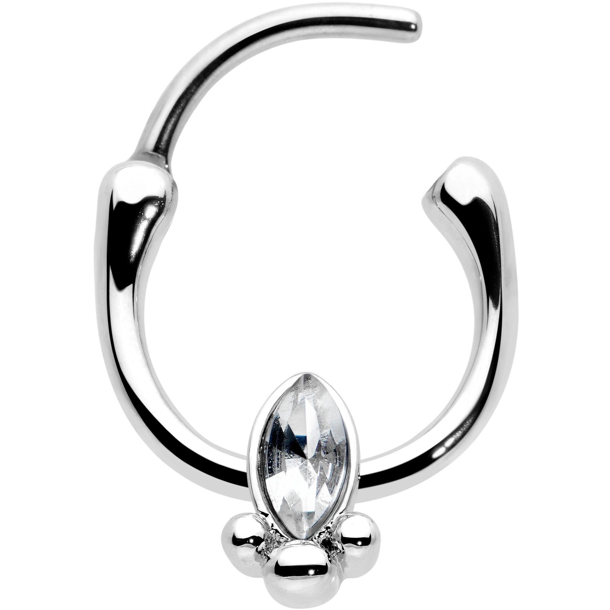 BodyCandy 16G 5/16 Clear Gem Deco Oval Cartilage Clicker — detail close-up