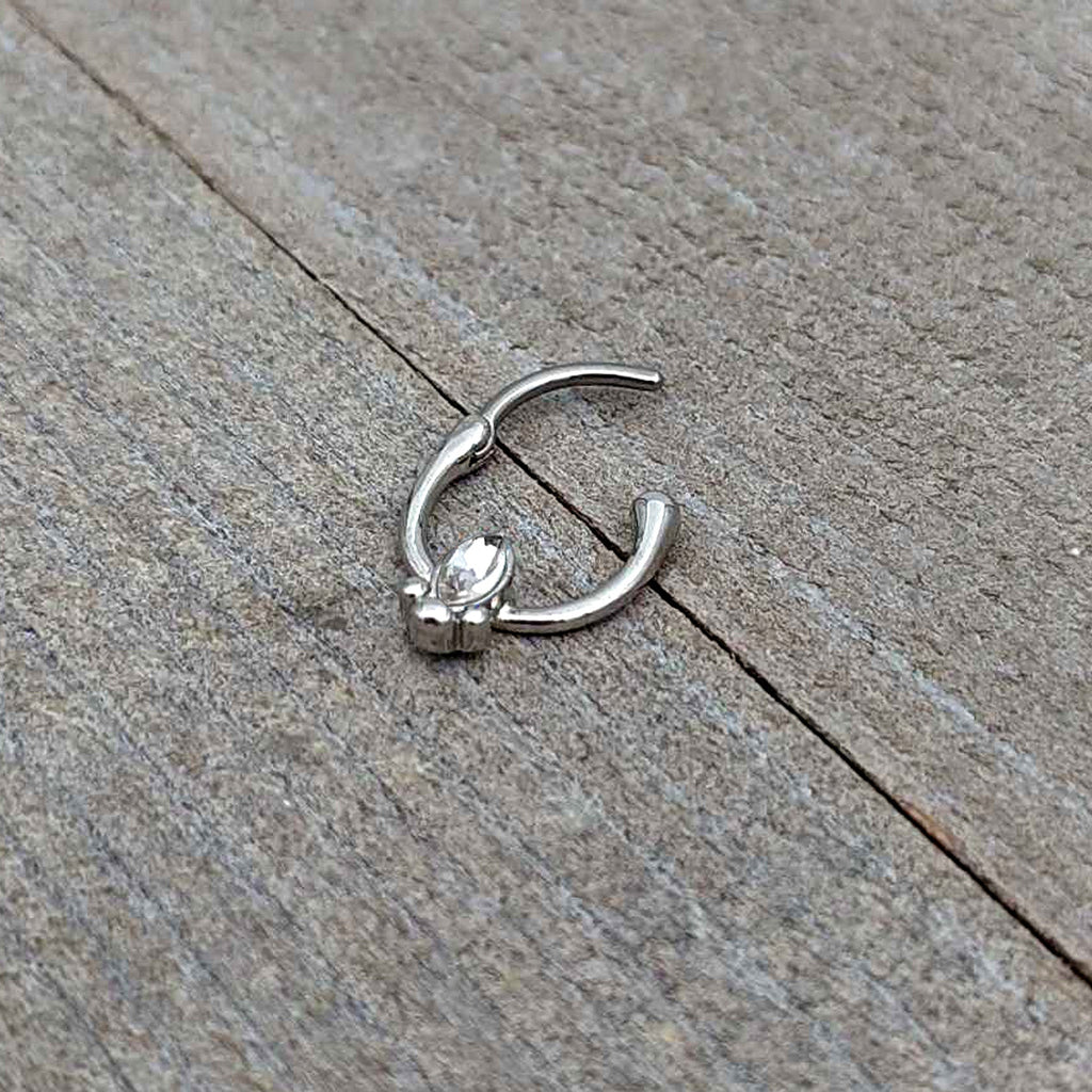 BodyCandy 16G 5/16 Clear Gem Deco Oval Cartilage Clicker — in-use photo