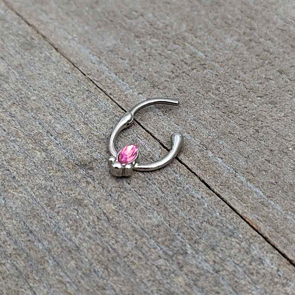 BodyCandy 16G 5/16 Pink Gem Deco Oval Cartilage Clicker — in-use photo