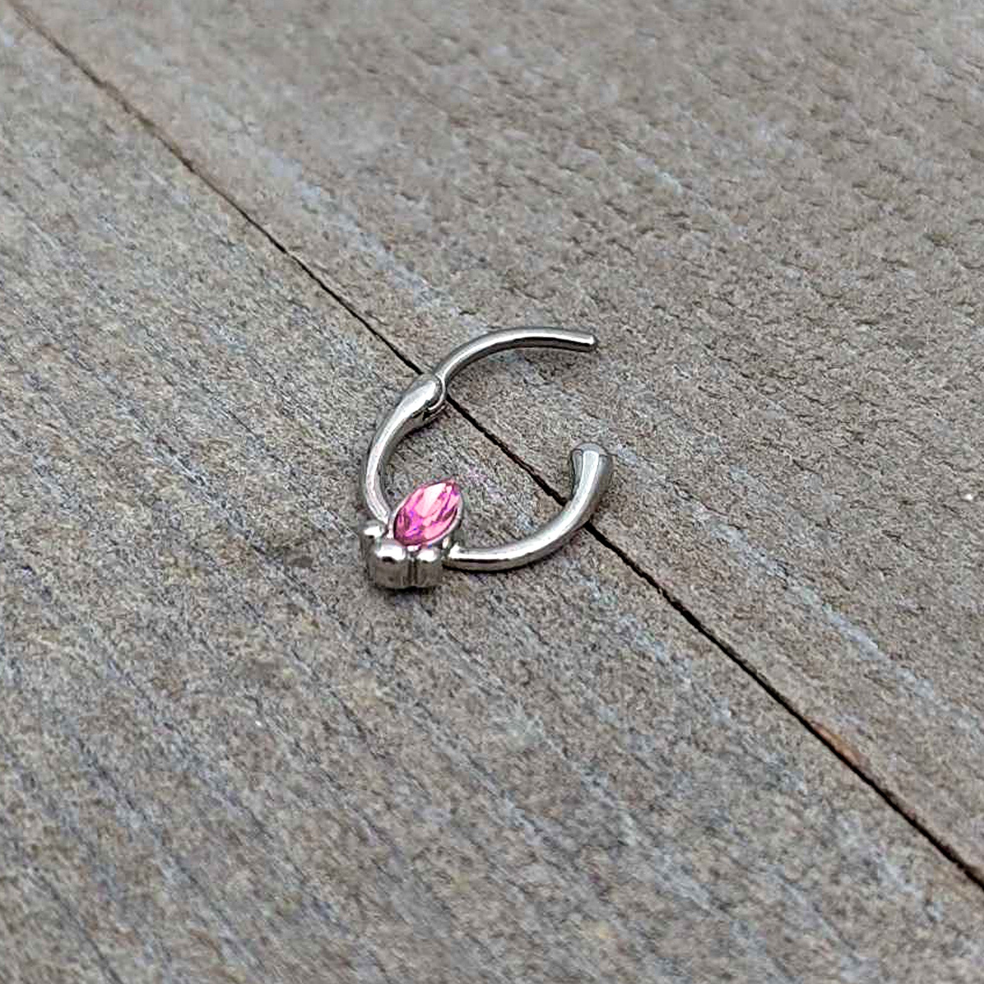 BodyCandy 16G 5/16 Pink Gem Deco Oval Cartilage Clicker — in-use photo