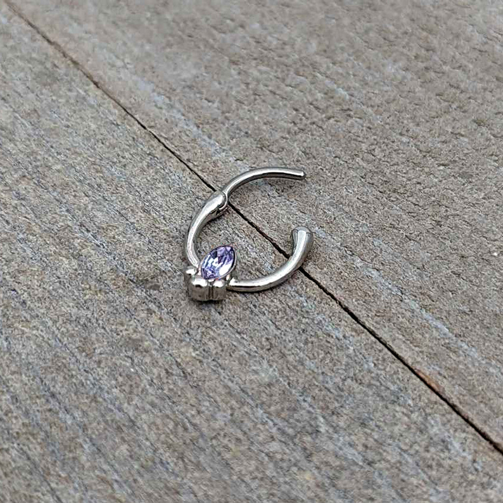 BodyCandy 16G 5/16 Purple Gem Deco Oval Cartilage Clicker — in-use photo