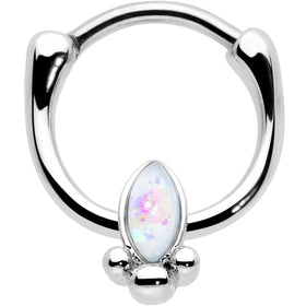 16G 5/16 White Faux Opal Deco Oval Cartilage Clicker