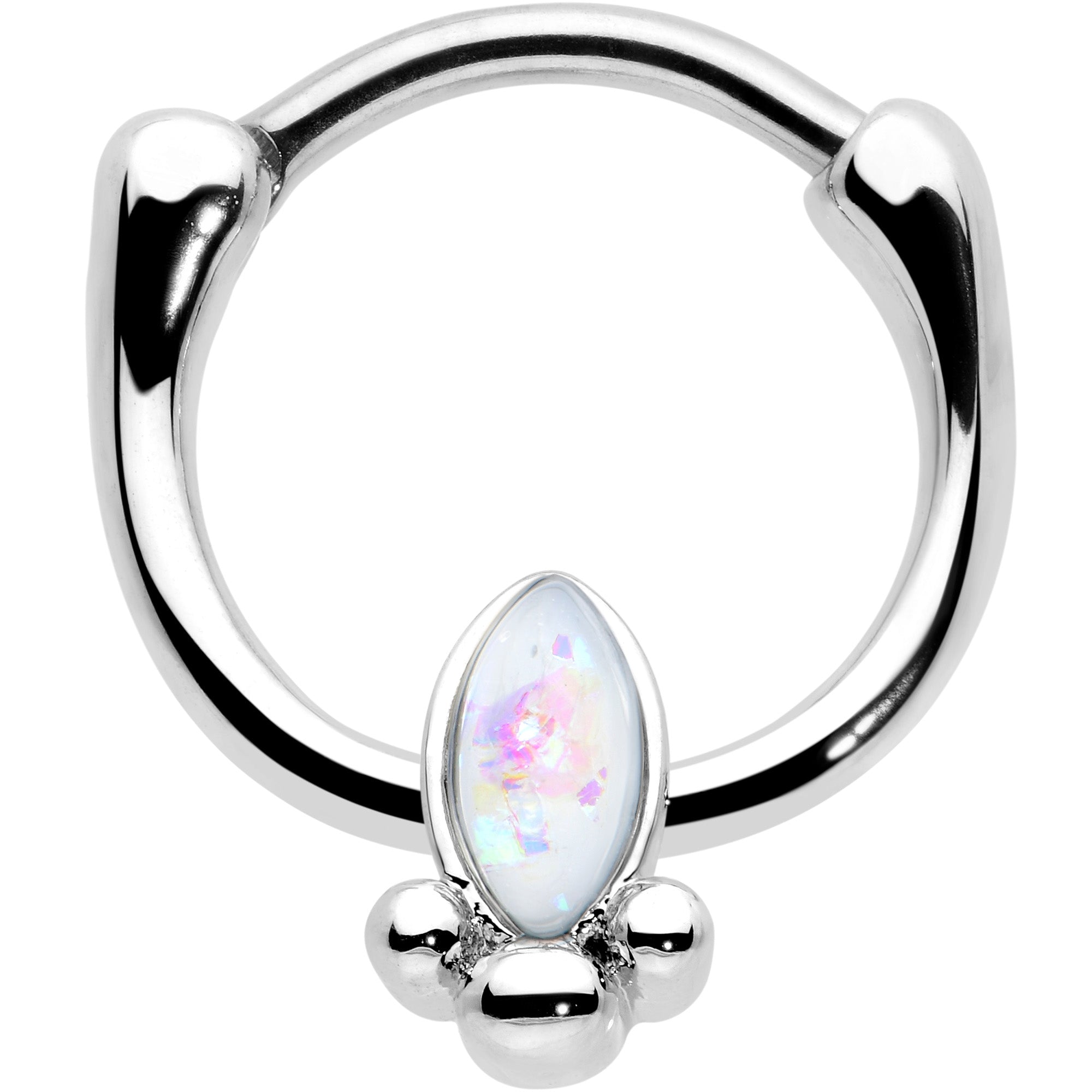 BodyCandy 16G 5/16 White Faux Opal Deco Oval Cartilage Clicker — main product shot