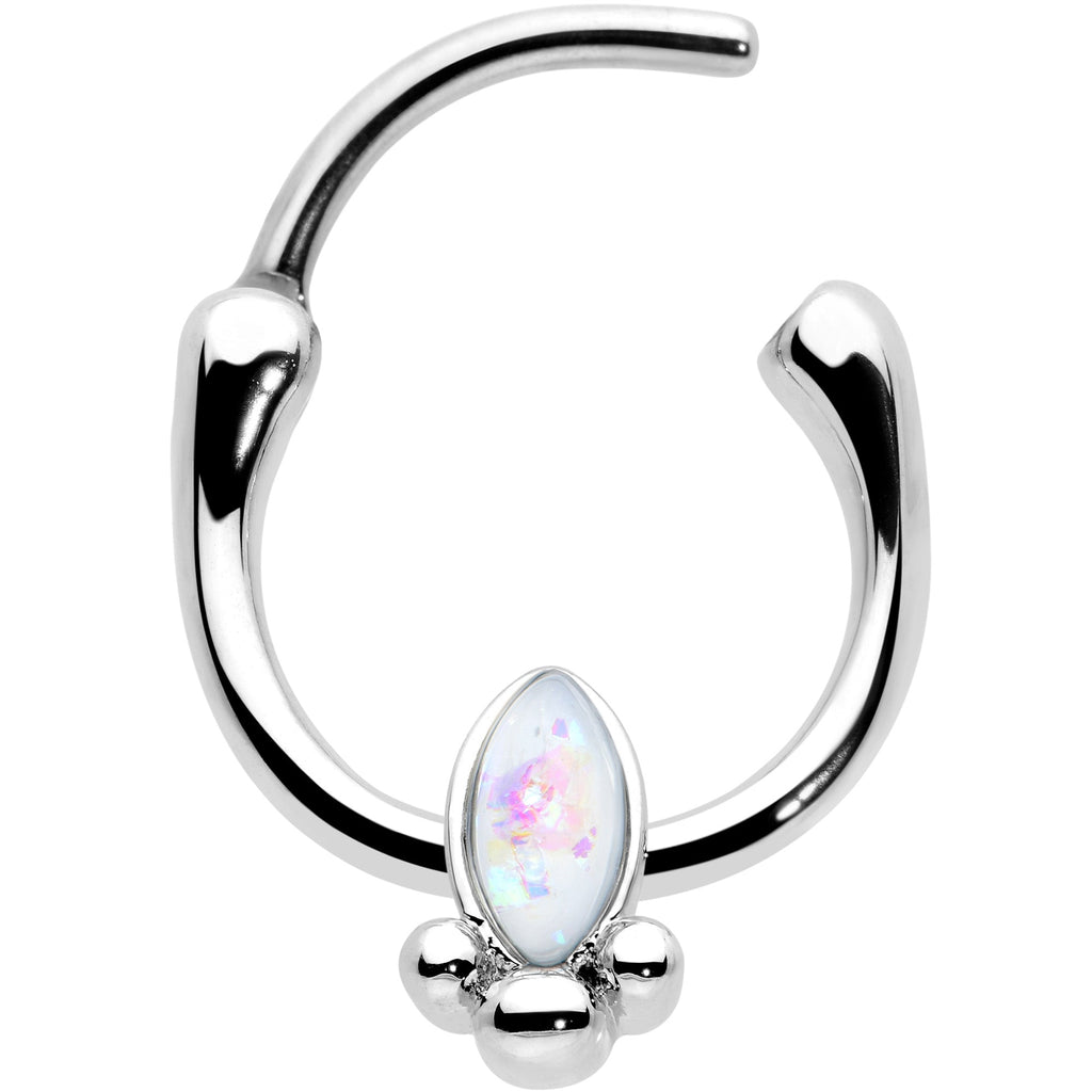 BodyCandy 16G 5/16 White Faux Opal Deco Oval Cartilage Clicker — detail close-up