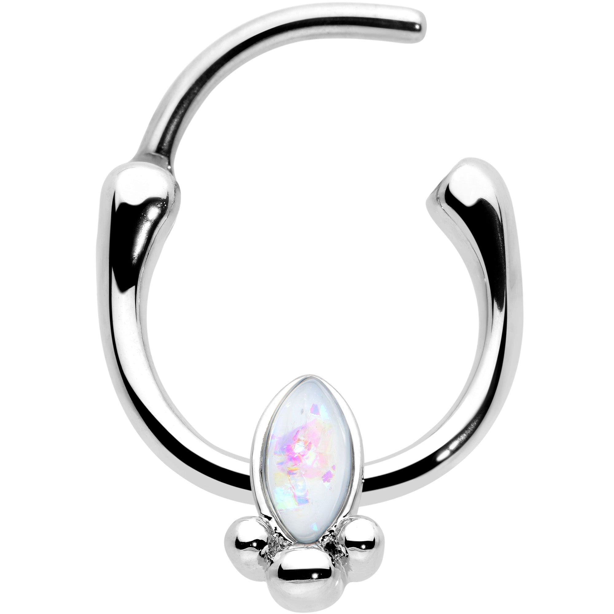 BodyCandy 16G 5/16 White Faux Opal Deco Oval Cartilage Clicker — detail close-up