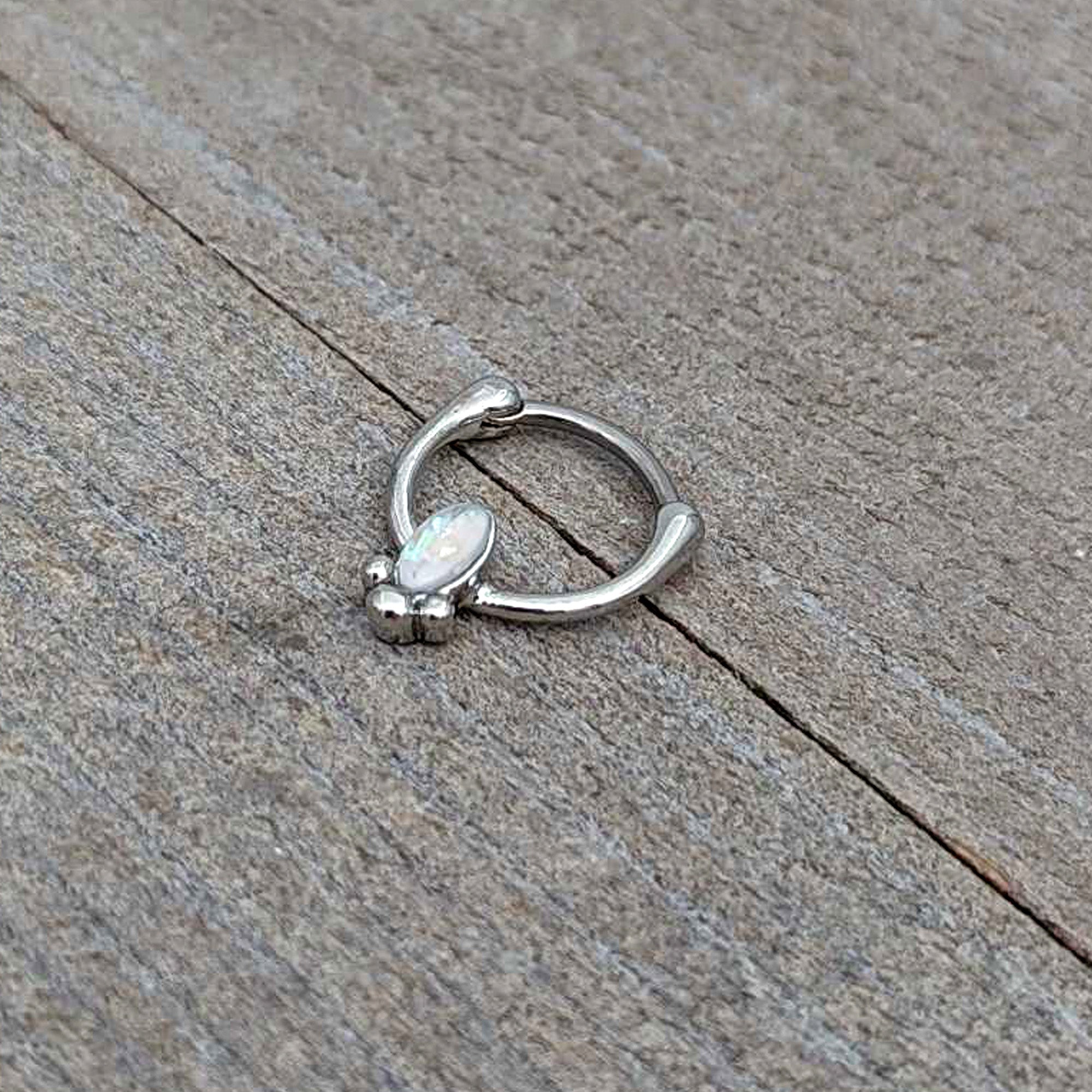 BodyCandy 16G 5/16 White Faux Opal Deco Oval Cartilage Clicker — alternative angle