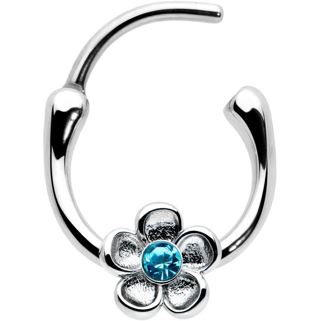 BodyCandy 16G 5/16 Blue Gem Sweetheart Flower Cartilage Clicker — detail close-up