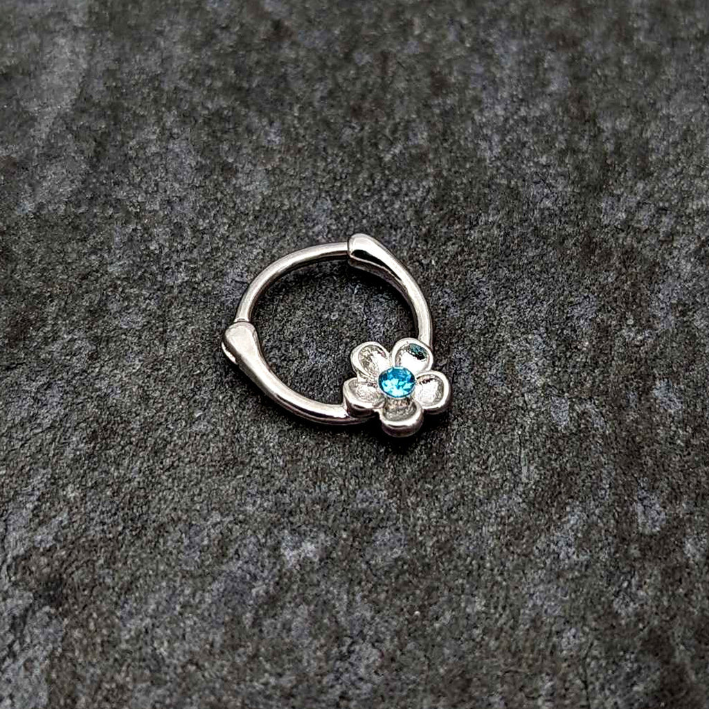 BodyCandy 16G 5/16 Blue Gem Sweetheart Flower Cartilage Clicker — side view
