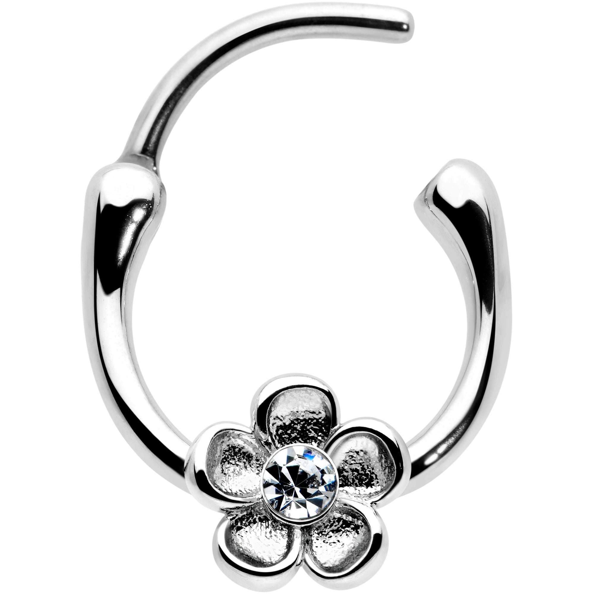 BodyCandy 16G 5/16 Clear Gem Sweetheart Flower Cartilage Clicker — detail close-up