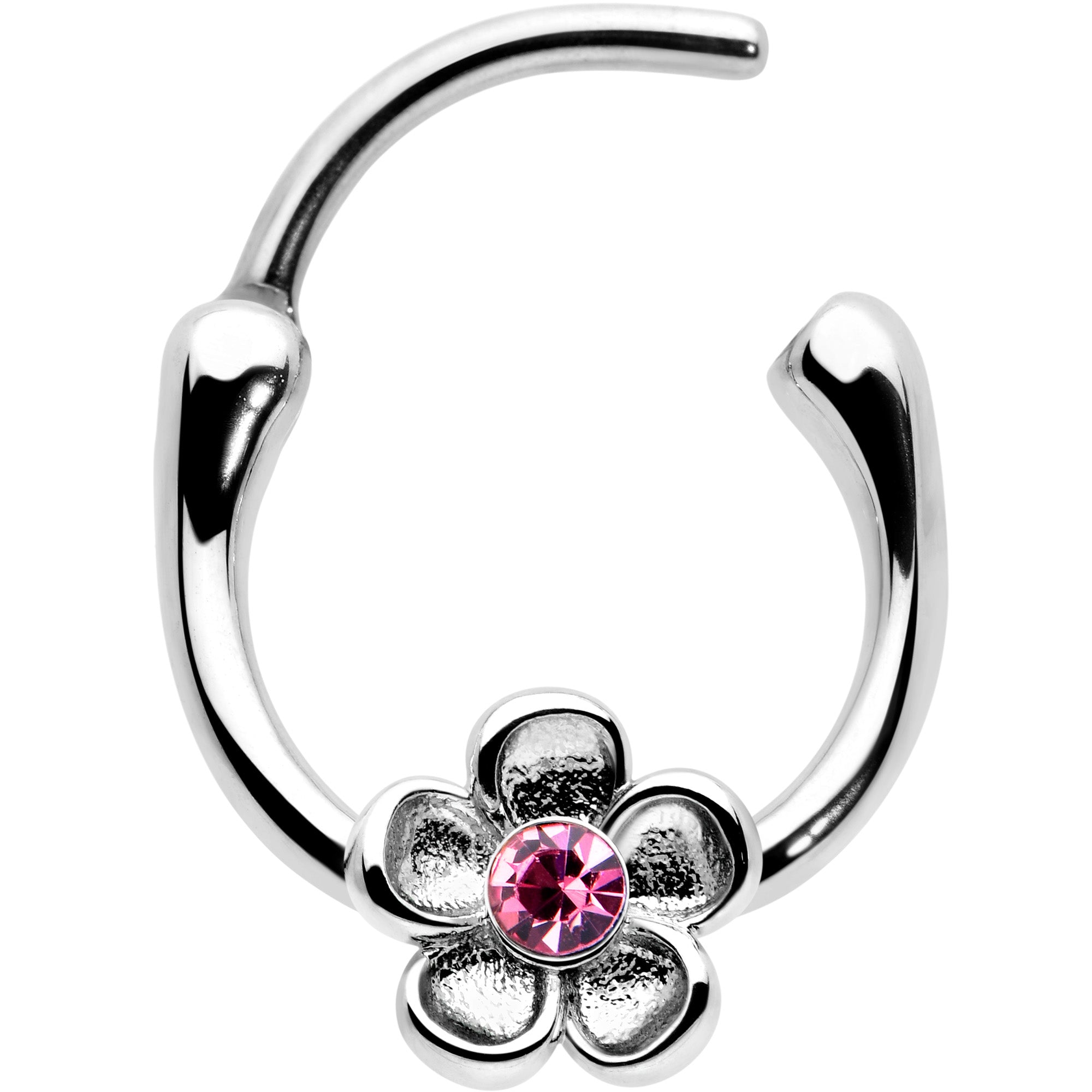 BodyCandy 16G 5/16 Pink Gem Sweetheart Flower Cartilage Clicker — detail close-up