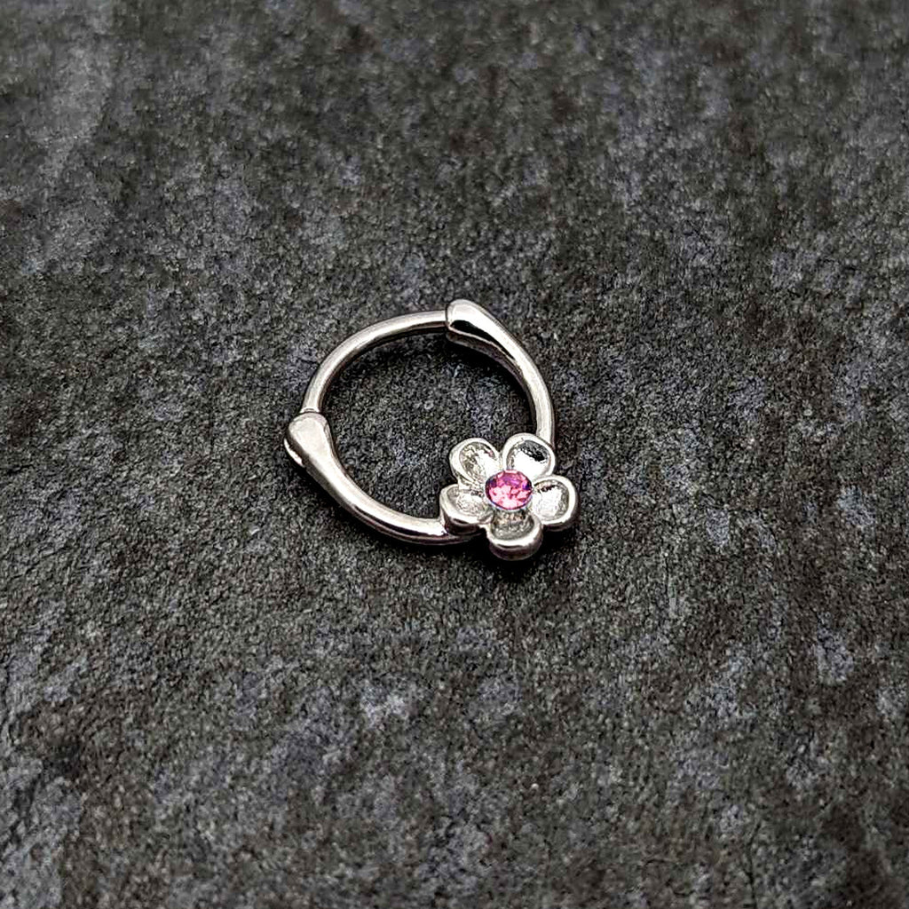 BodyCandy 16G 5/16 Pink Gem Sweetheart Flower Cartilage Clicker — side view