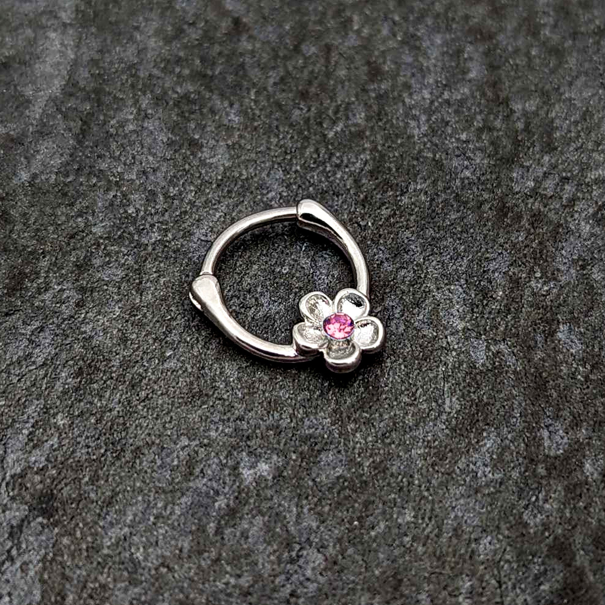 BodyCandy 16G 5/16 Pink Gem Sweetheart Flower Cartilage Clicker — side view