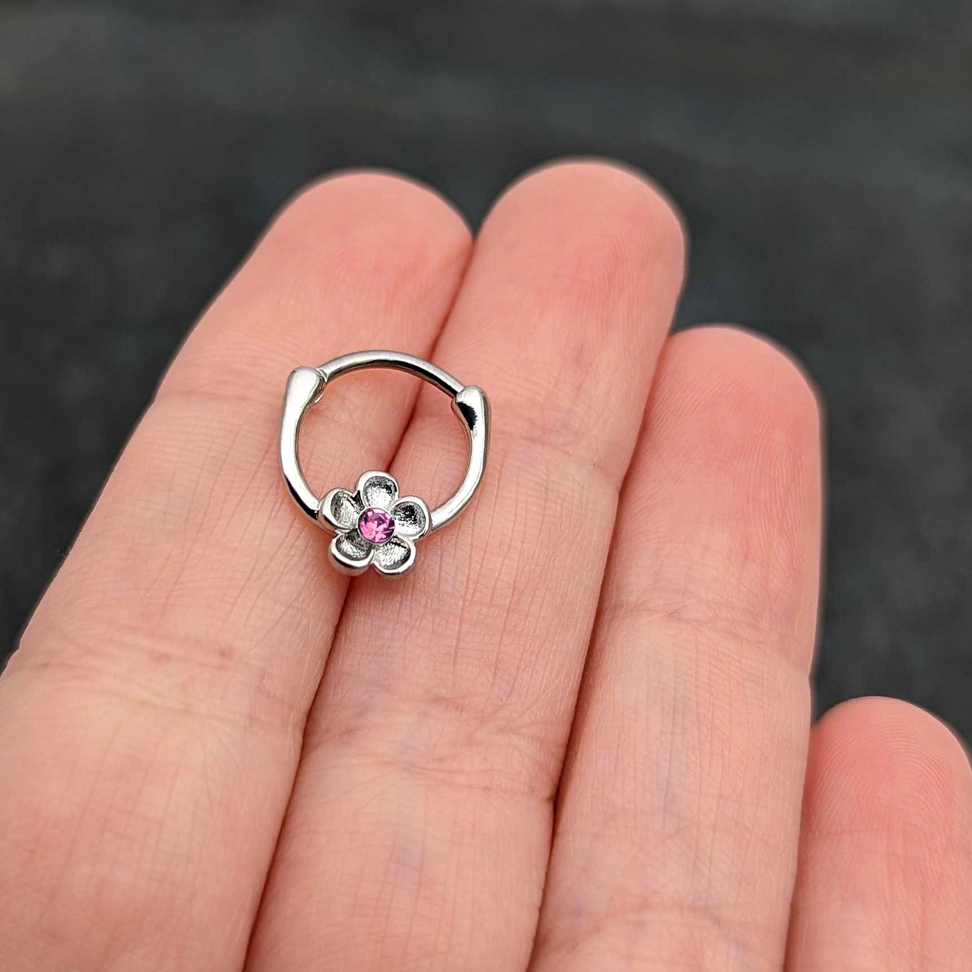 BodyCandy 16G 5/16 Pink Gem Sweetheart Flower Cartilage Clicker — size reference