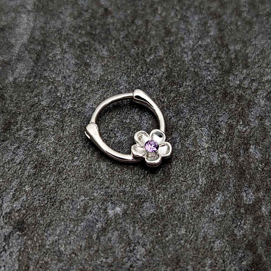 BodyCandy 16G 5/16 Purple Gem Sweetheart Flower Cartilage Clicker — side view