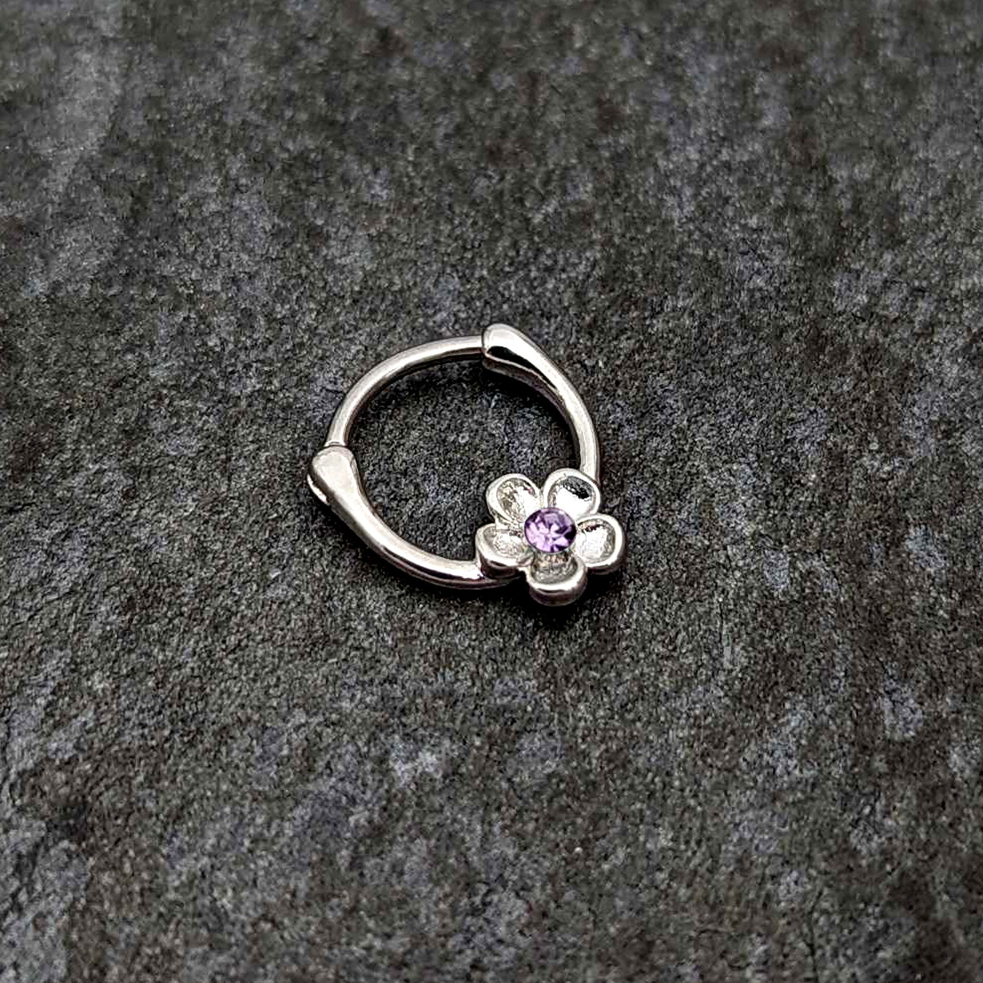 BodyCandy 16G 5/16 Purple Gem Sweetheart Flower Cartilage Clicker — side view
