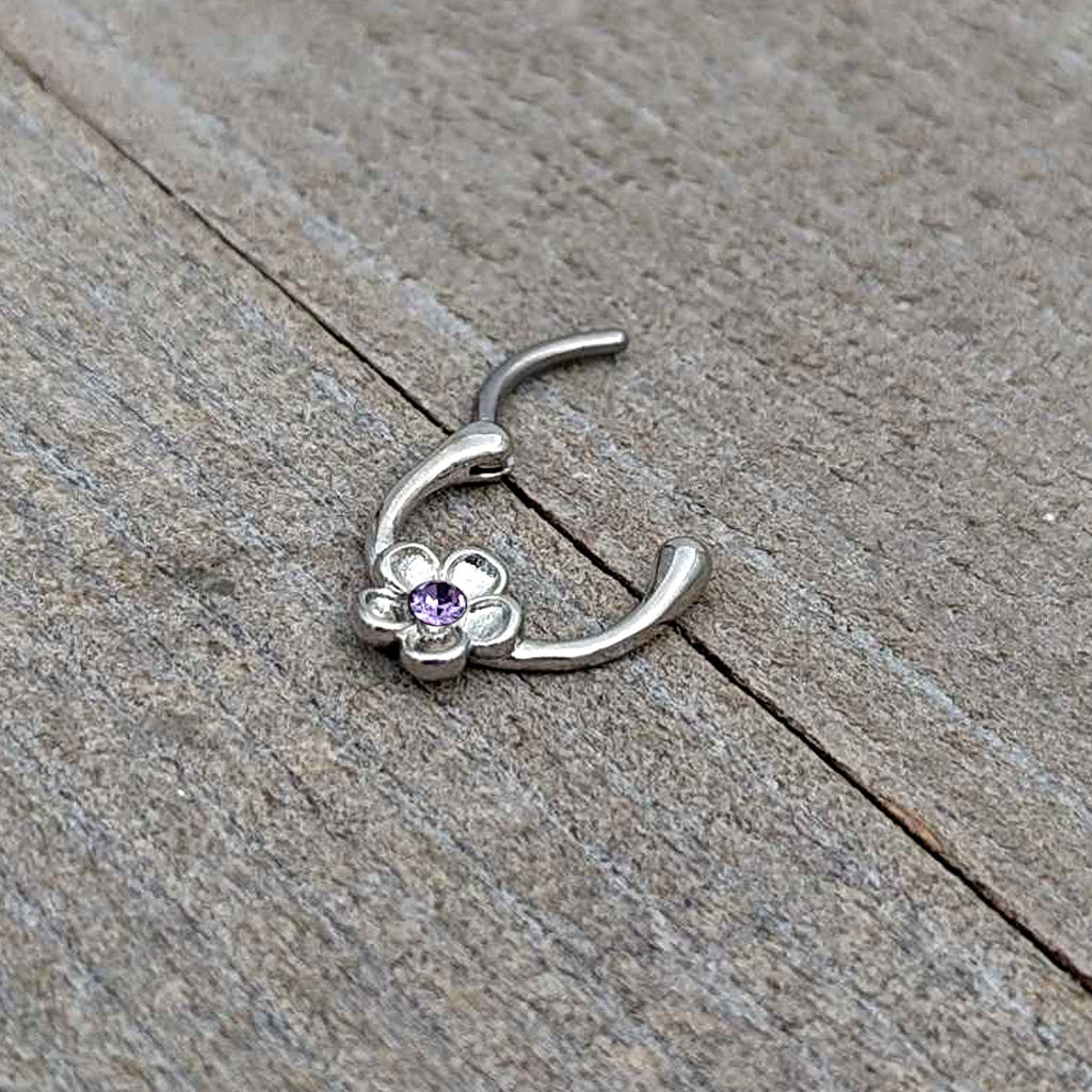BodyCandy 16G 5/16 Purple Gem Sweetheart Flower Cartilage Clicker — in-use photo