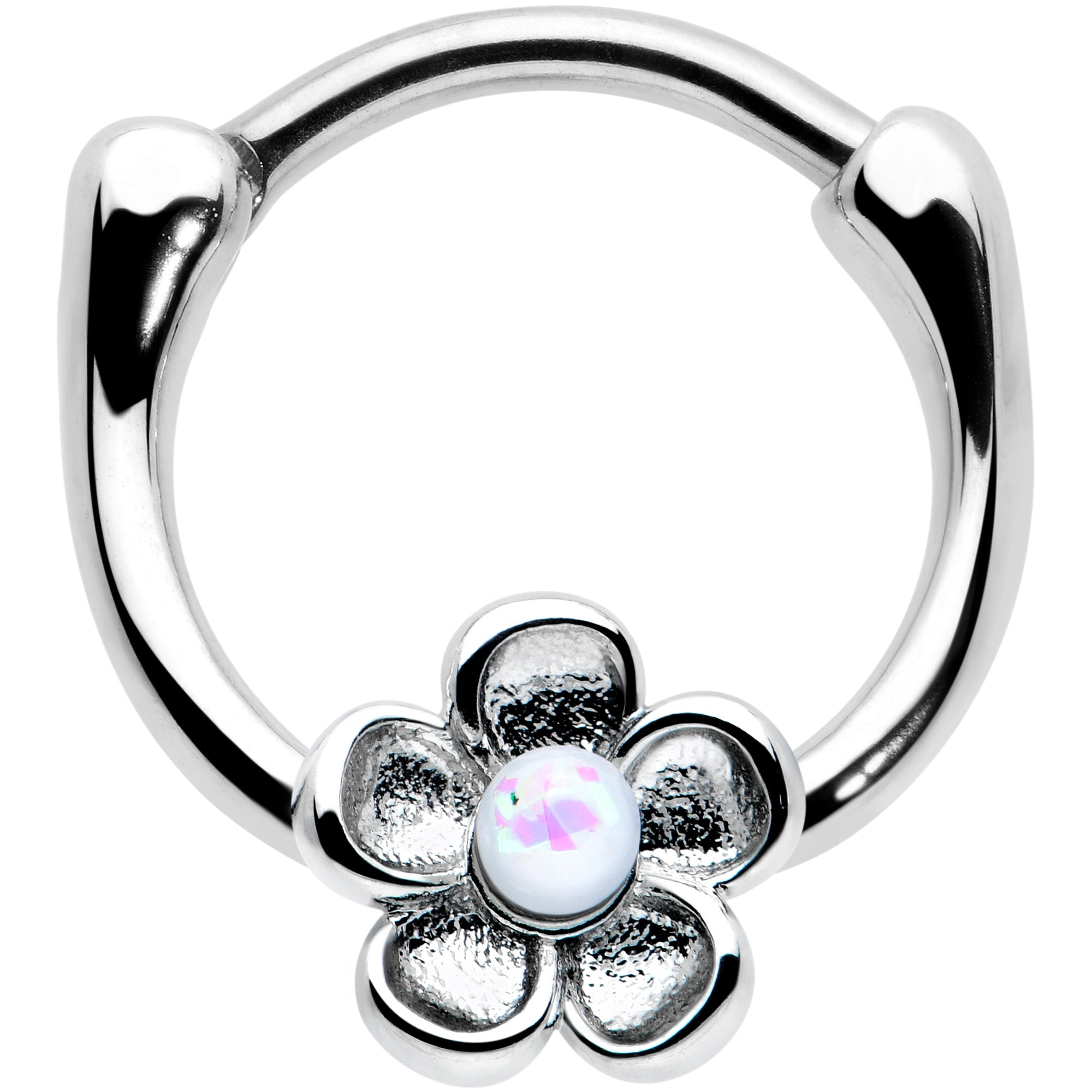 BodyCandy 16G 5/16 White Faux Opal Sweetheart Flower Cartilage Clicker — main product shot