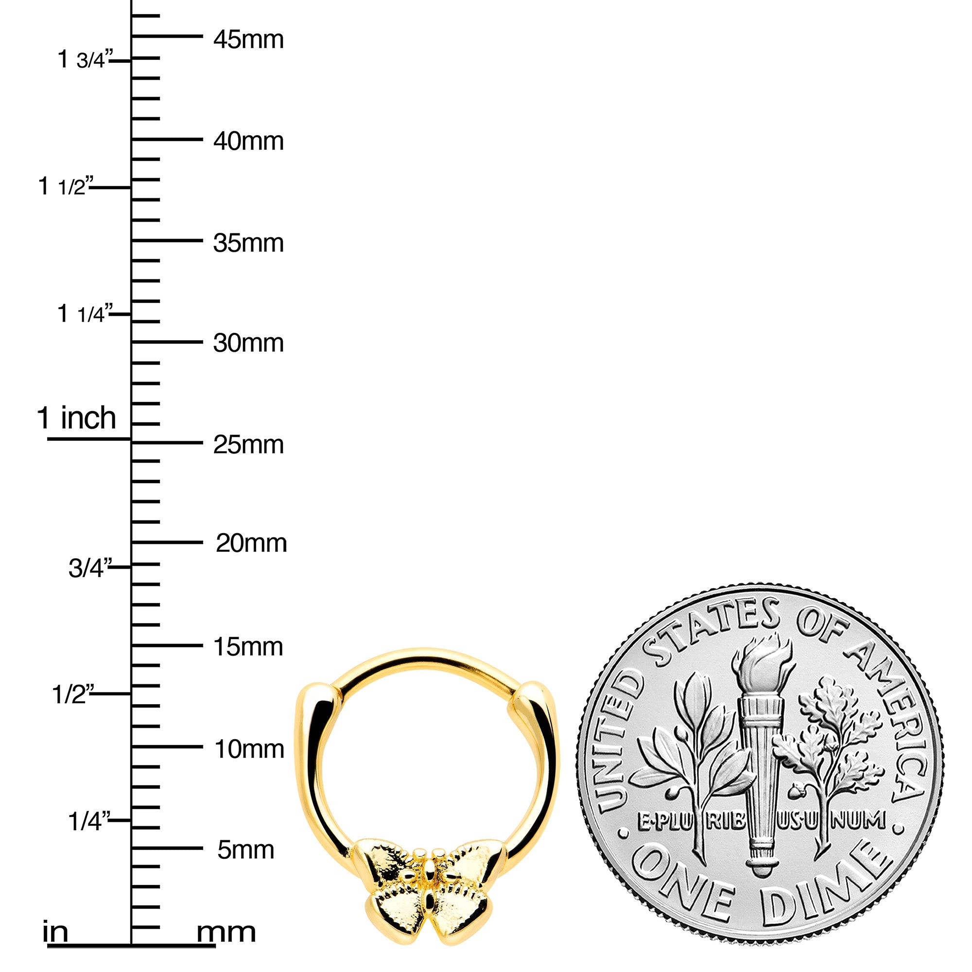 BodyCandy 16G 5/16 Gold Tone Simple Textured Butterfly Cartilage Clicker — lifestyle context