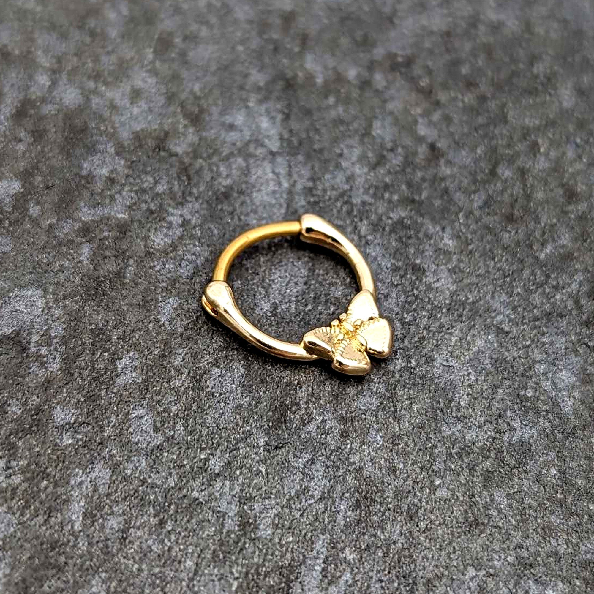 BodyCandy 16G 5/16 Gold Tone Simple Textured Butterfly Cartilage Clicker — side view