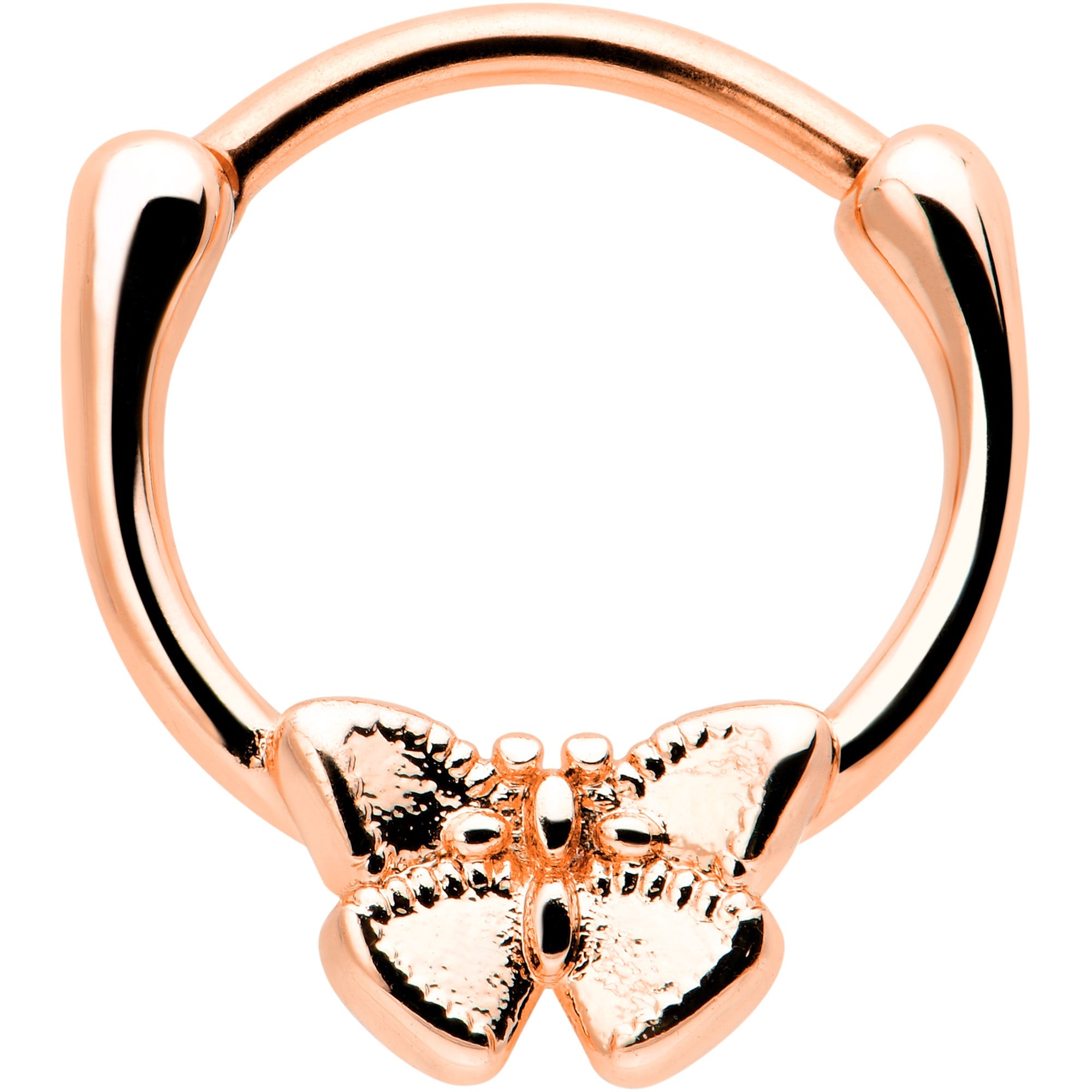 BodyCandy 16G 5/16 Rose Gold Tone Simple Textured Butterfly Cartilage Clicker — main product shot