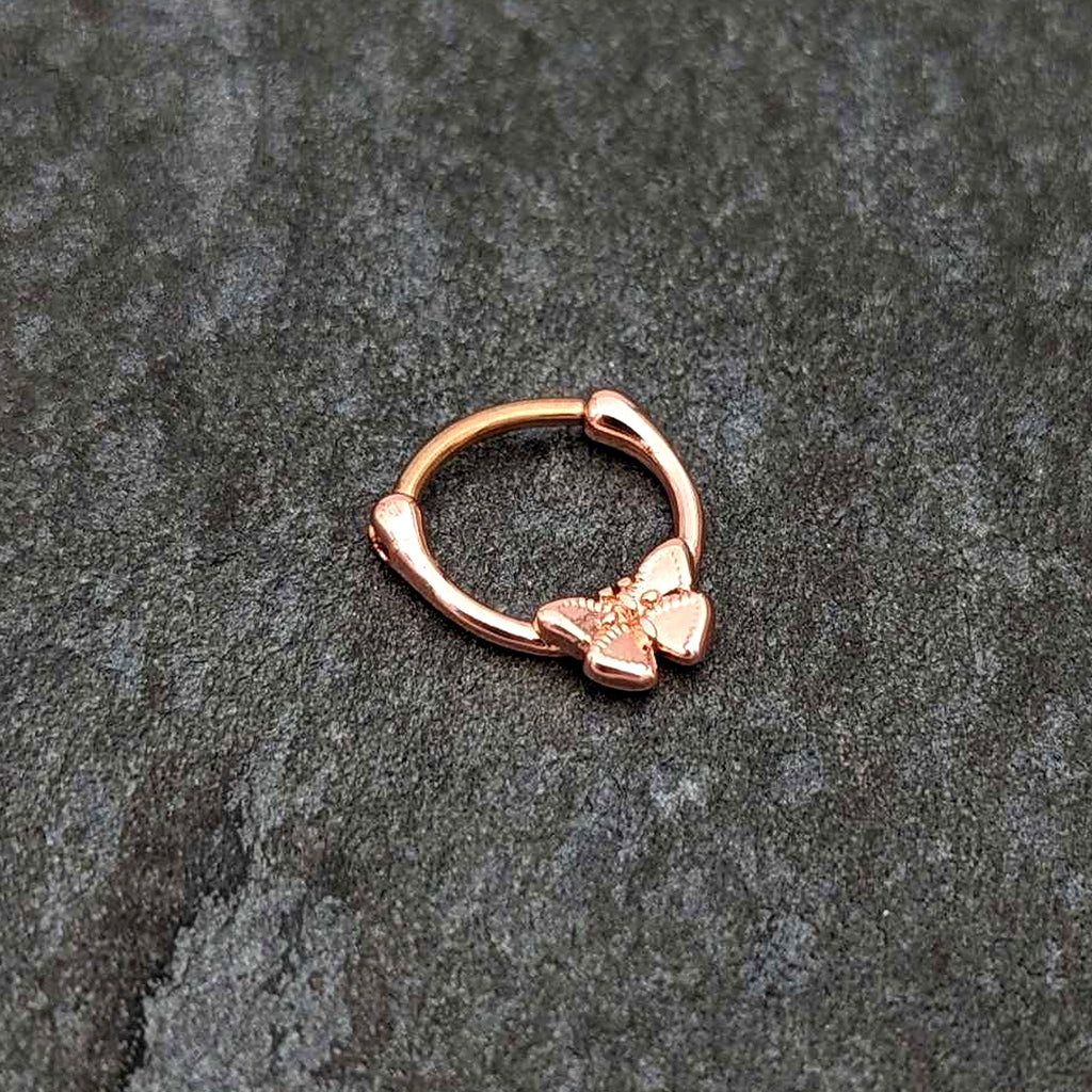 BodyCandy 16G 5/16 Rose Gold Tone Simple Textured Butterfly Cartilage Clicker — side view