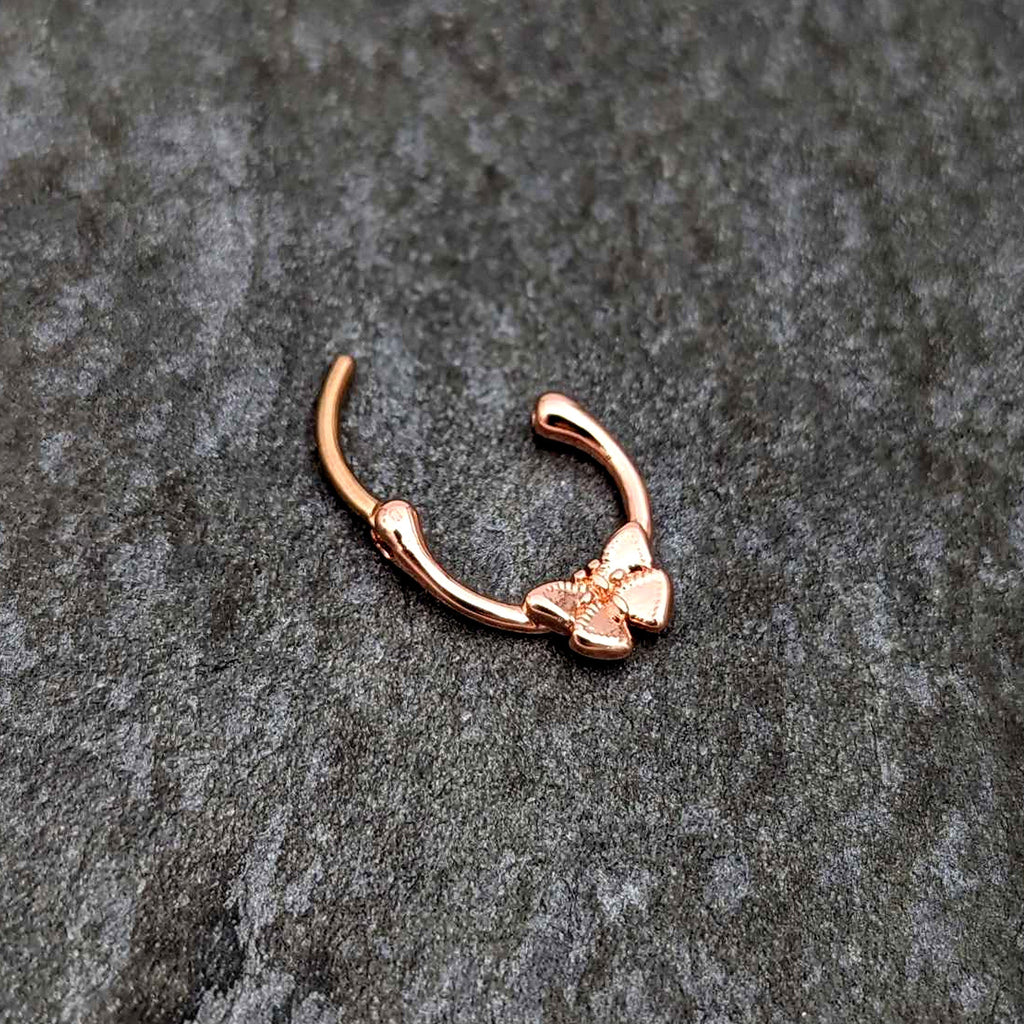 BodyCandy 16G 5/16 Rose Gold Tone Simple Textured Butterfly Cartilage Clicker — back view