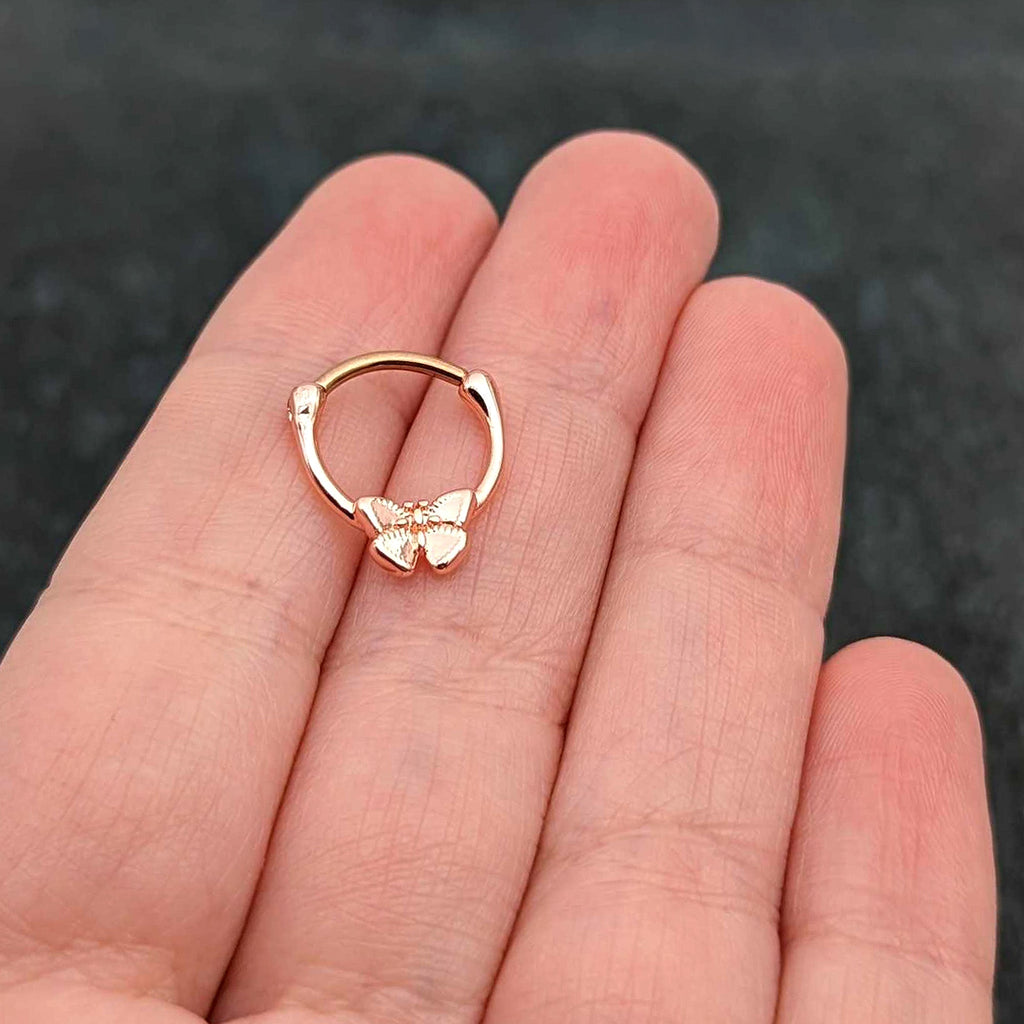 BodyCandy 16G 5/16 Rose Gold Tone Simple Textured Butterfly Cartilage Clicker — size reference