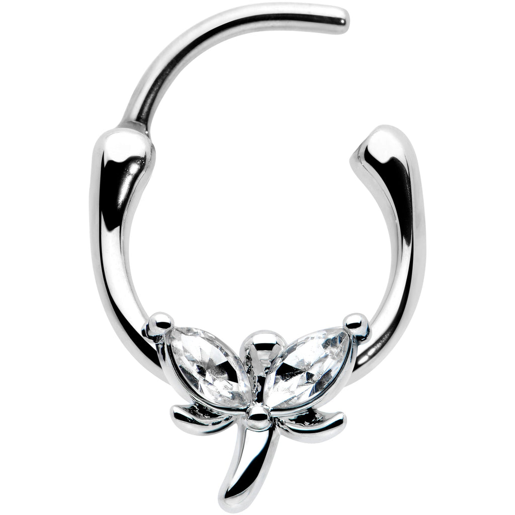 BodyCandy 16G 5/16 Clear Gem Simple Style Dragonfly Cartilage Clicker — detail close-up