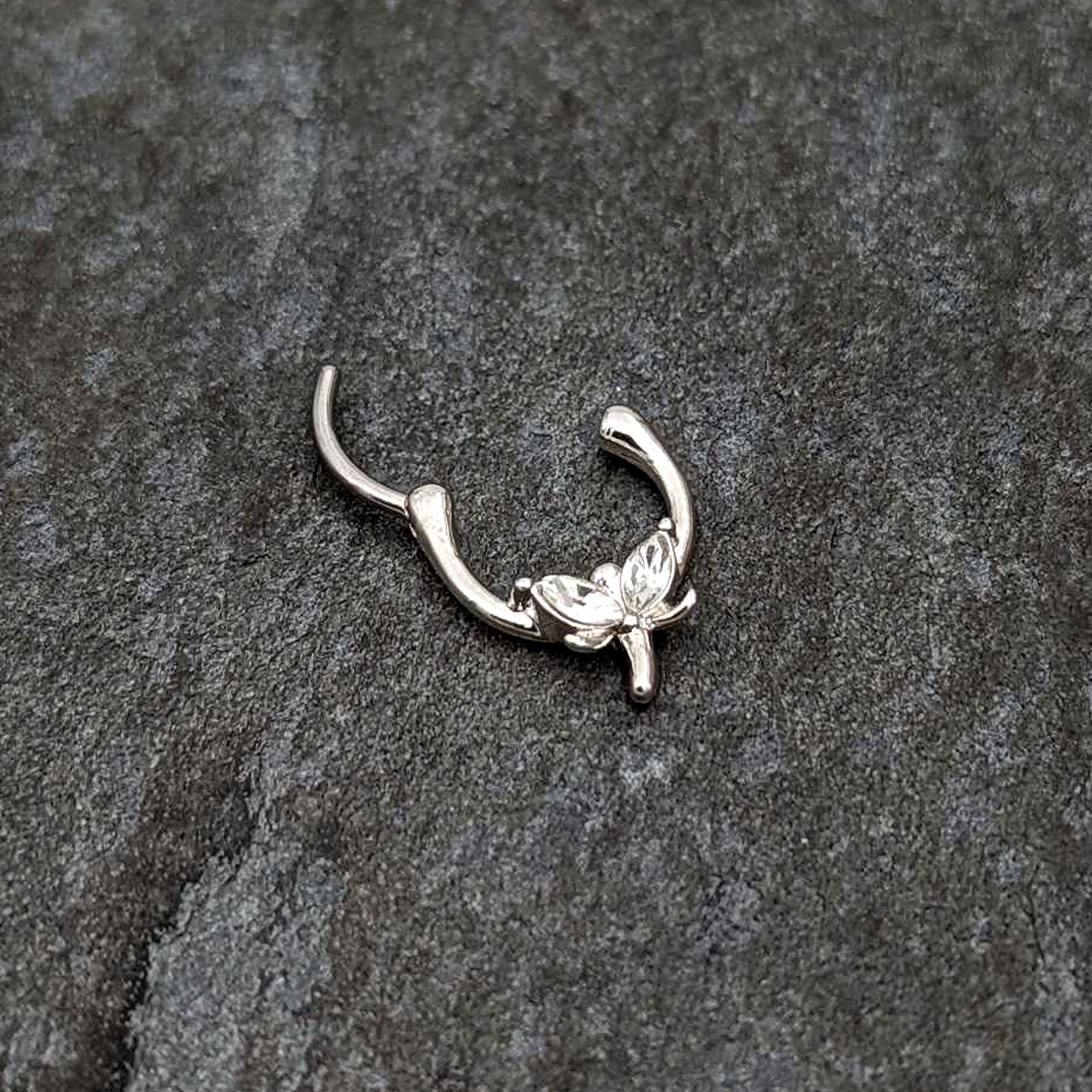 BodyCandy 16G 5/16 Clear Gem Simple Style Dragonfly Cartilage Clicker — back view