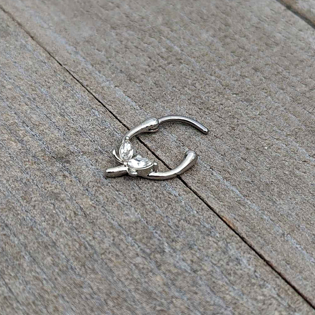 BodyCandy 16G 5/16 Clear Gem Simple Style Dragonfly Cartilage Clicker — in-use photo