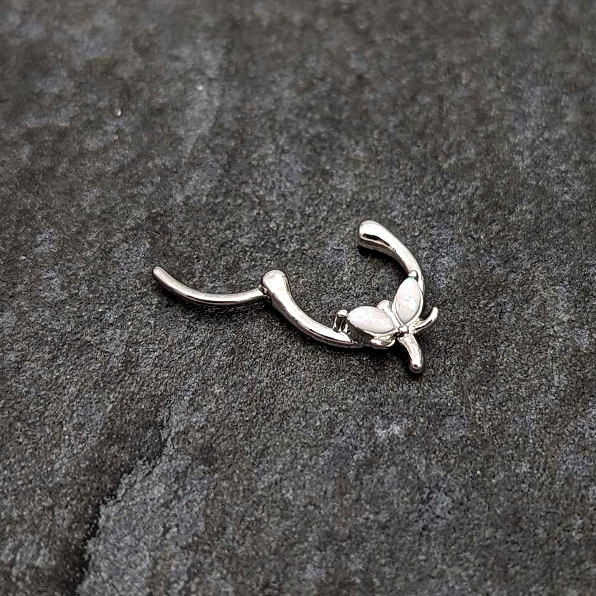 BodyCandy 16G 5/16 White Faux Opal Simple Style Dragonfly Cartilage Clicker — back view