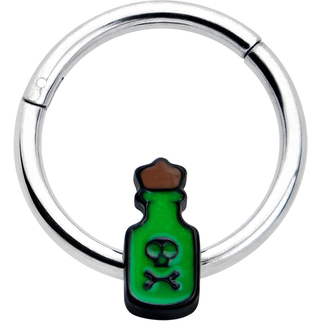 BodyCandy 16G 3/8 Poison Green Bottle Glow in the Dark Hinged Segment Ring — main product shot