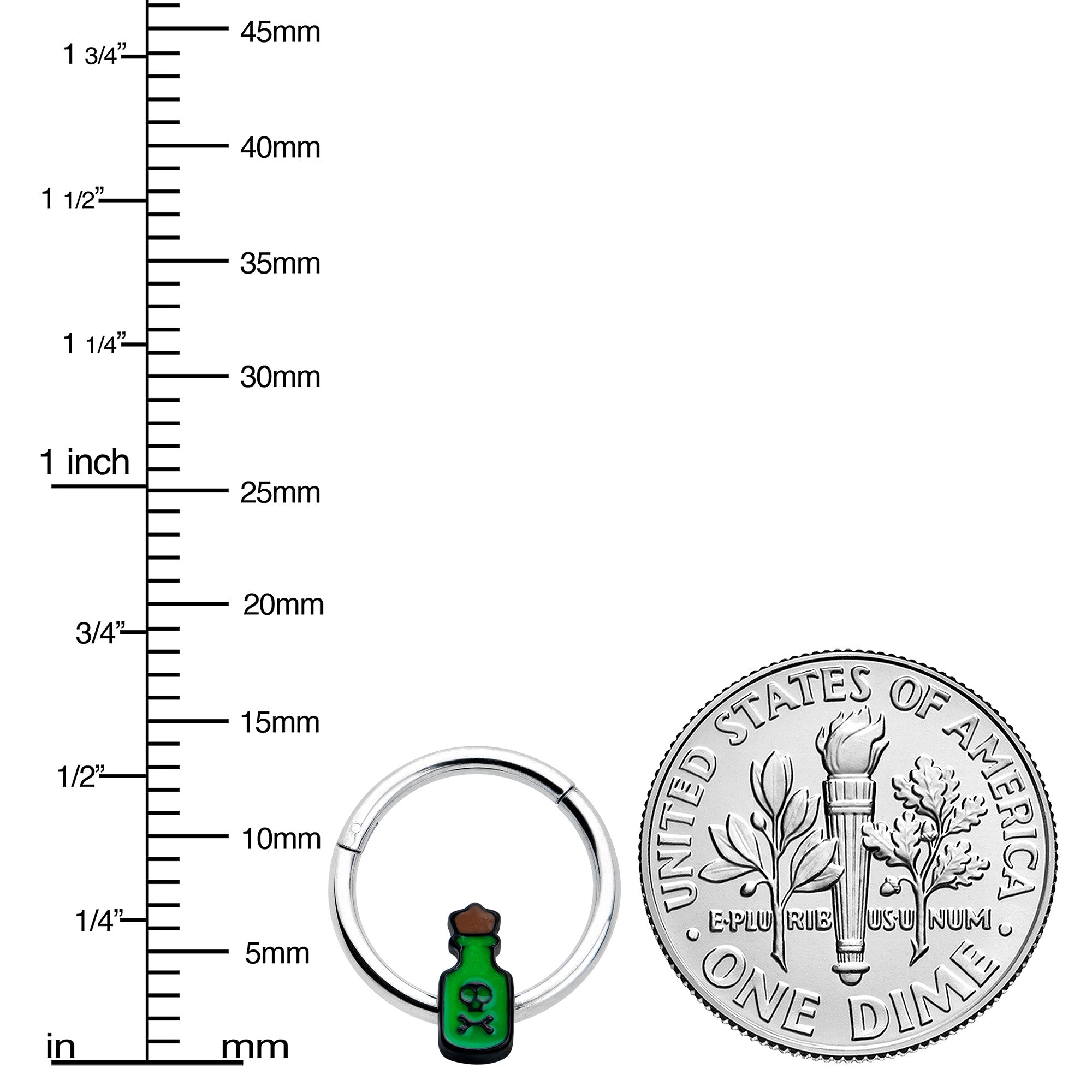 BodyCandy 16G 3/8 Poison Green Bottle Glow in the Dark Hinged Segment Ring — side view