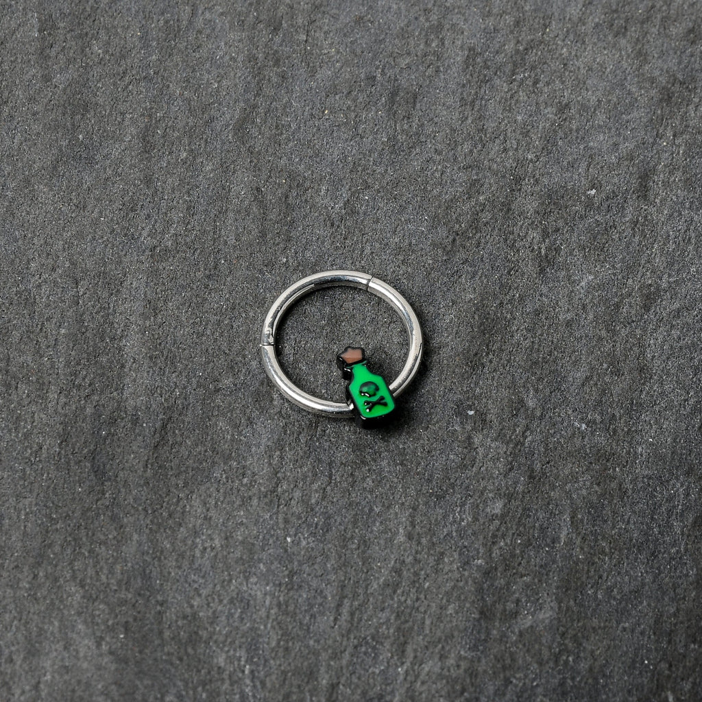 BodyCandy 16G 3/8 Poison Green Bottle Glow in the Dark Hinged Segment Ring — back view