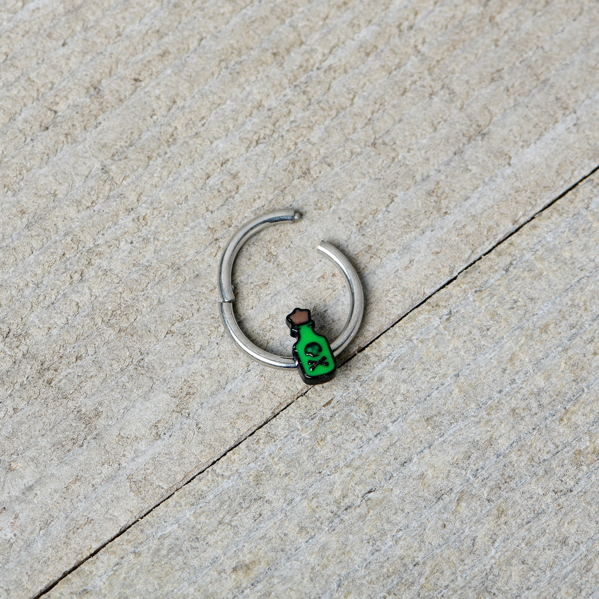 BodyCandy 16G 3/8 Poison Green Bottle Glow in the Dark Hinged Segment Ring — alternative angle