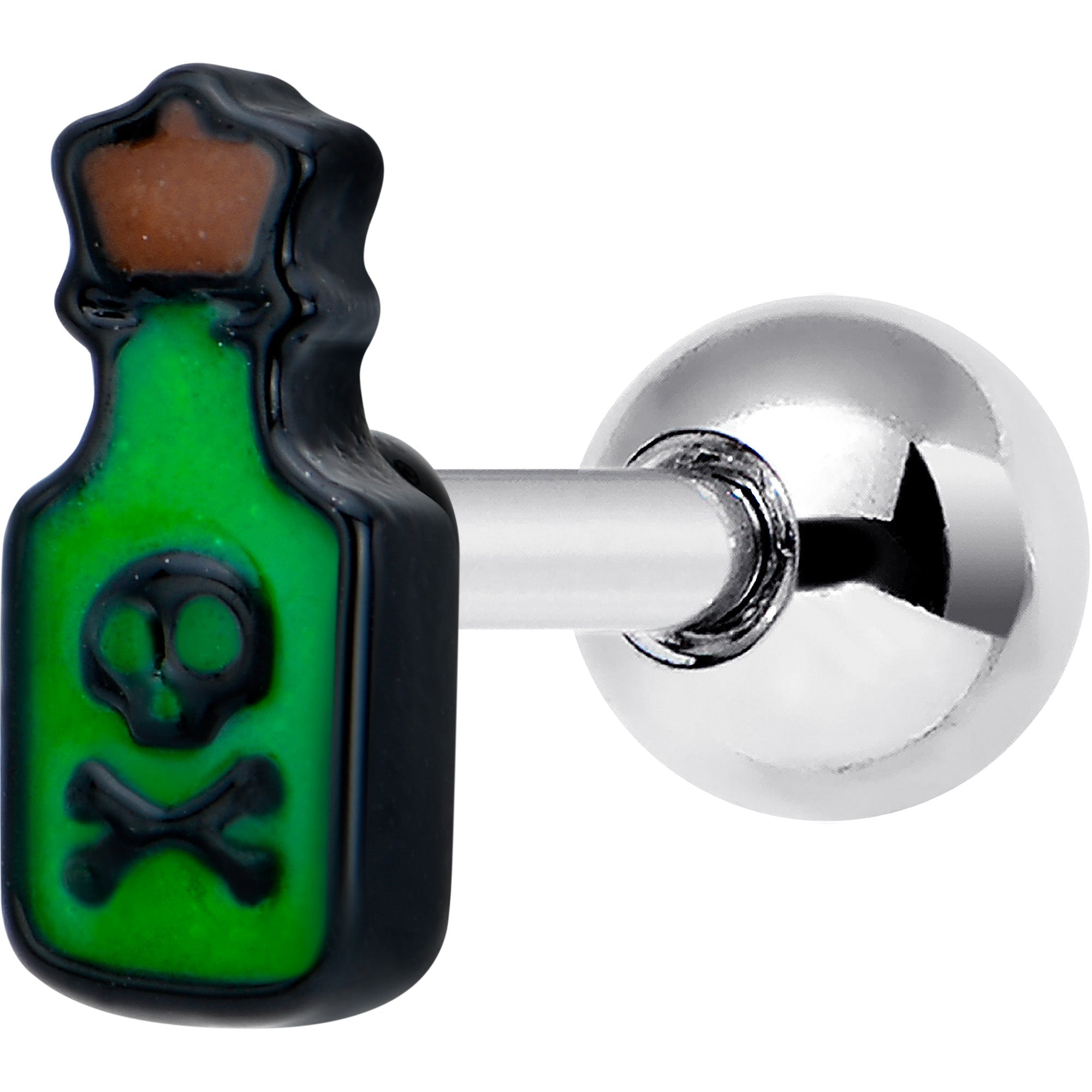 BodyCandy 16G 1/4 Poison Green Bottle Glow in the Dark Cartilage Earring — main product shot