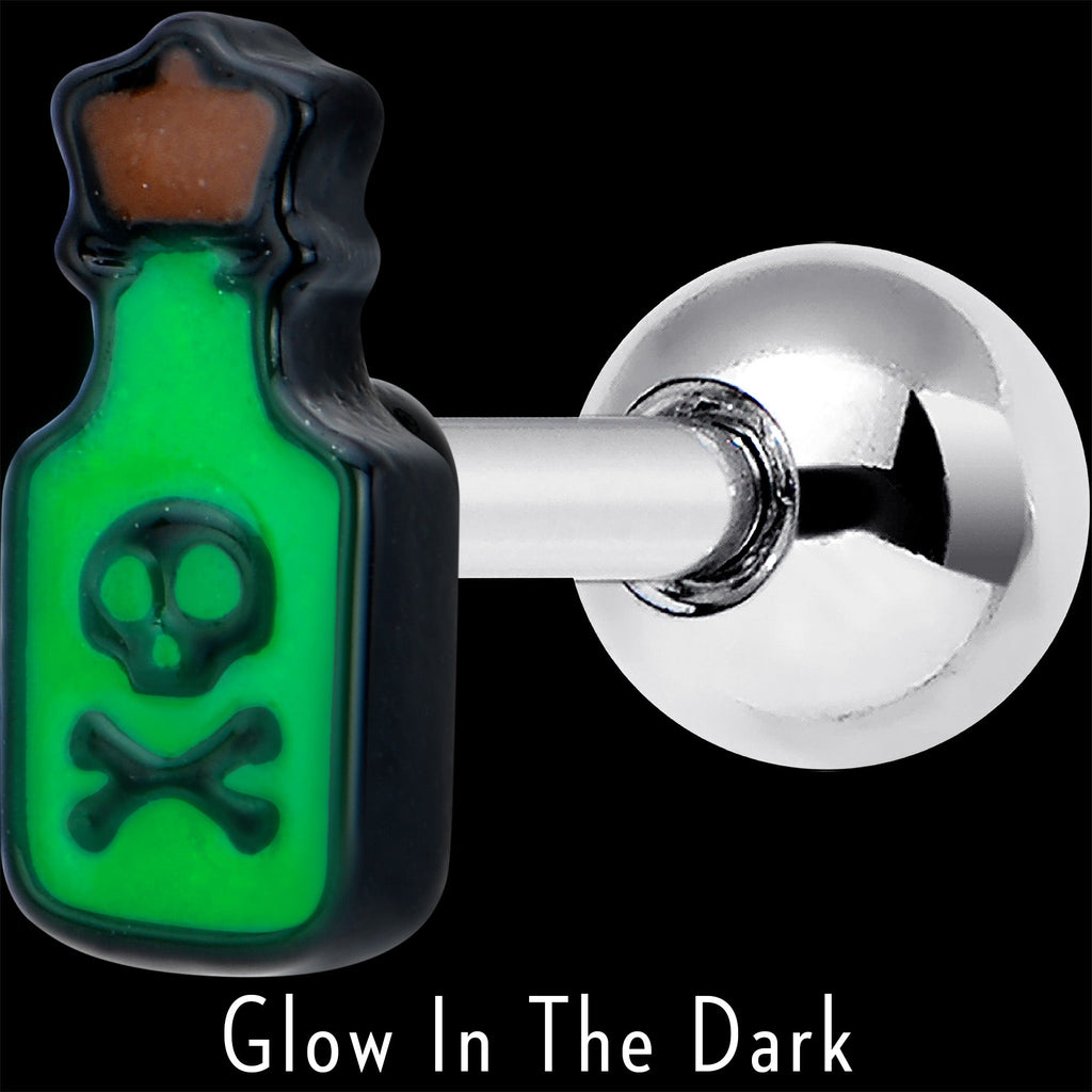 BodyCandy 16G 1/4 Poison Green Bottle Glow in the Dark Cartilage Earring — side view