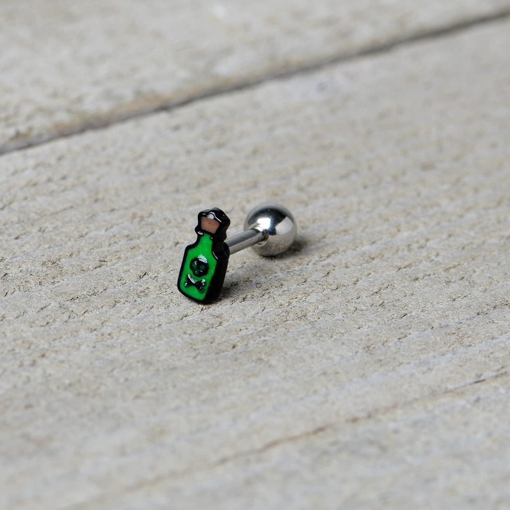 BodyCandy 16G 1/4 Poison Green Bottle Glow in the Dark Cartilage Earring — in-use photo