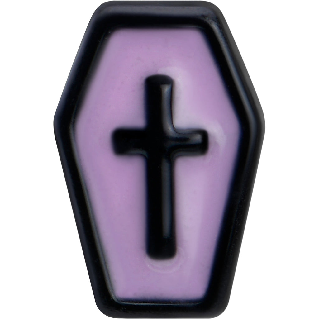 BodyCandy 16G 1/4 Creepy Coffin Lt Purple Glow in Dark Cartilage Earring — detail close-up