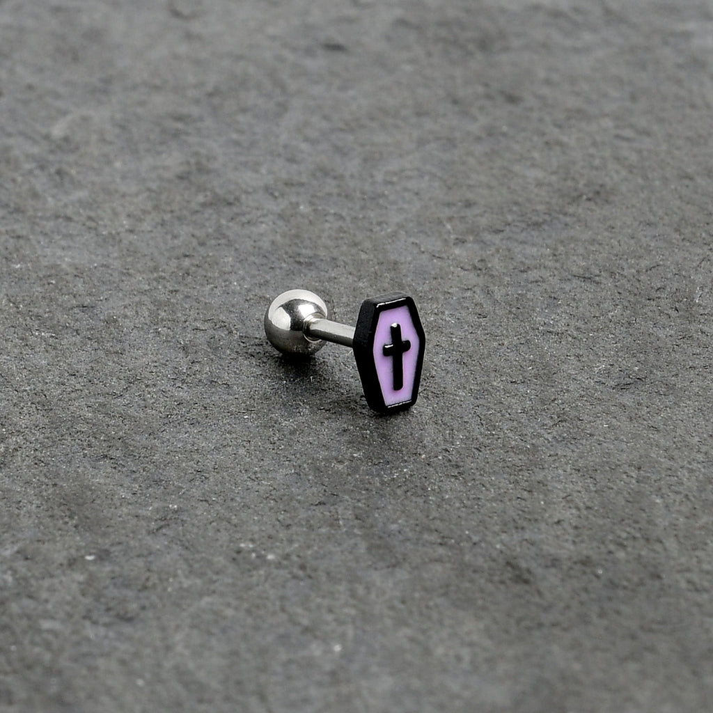 BodyCandy 16G 1/4 Creepy Coffin Lt Purple Glow in Dark Cartilage Earring — alternative angle