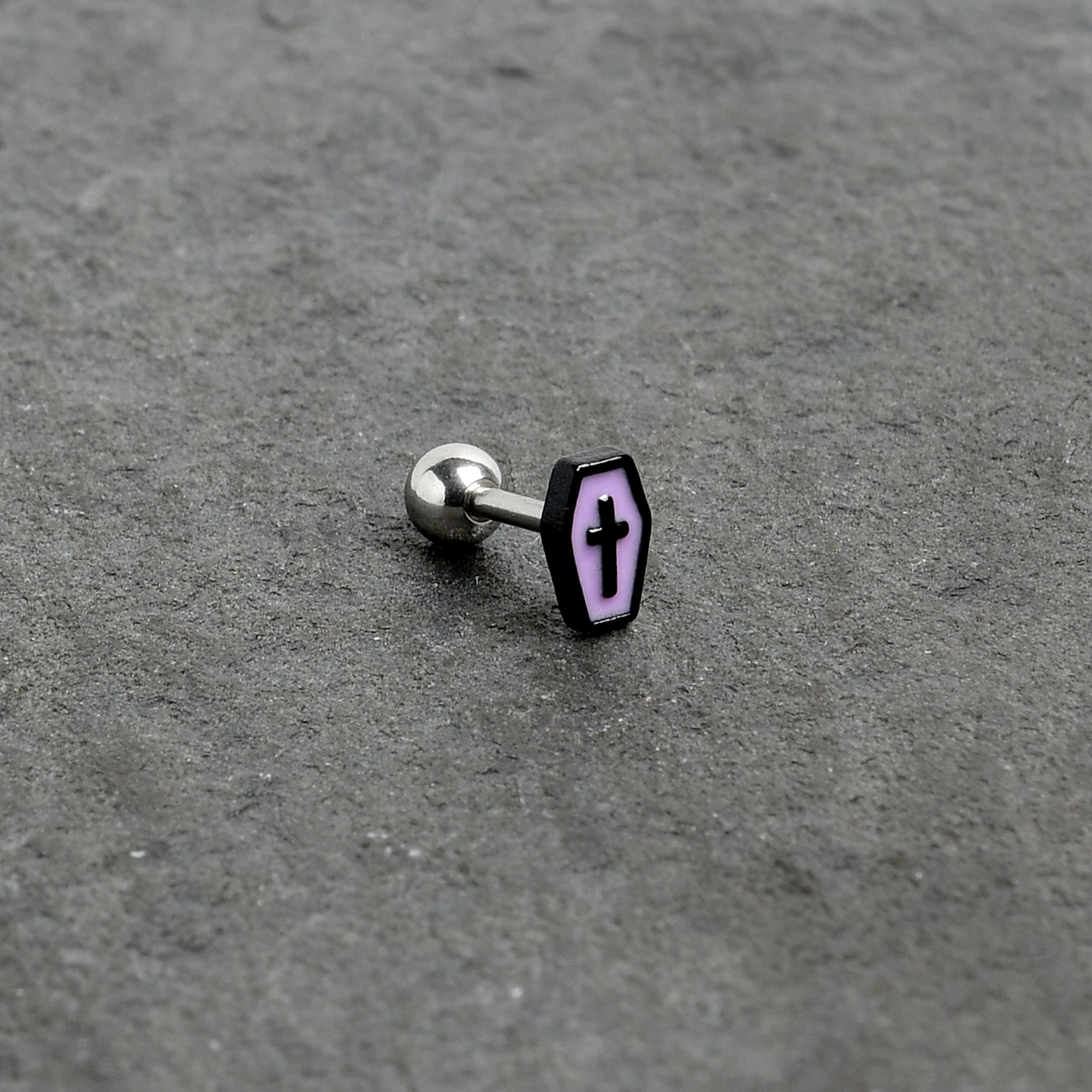 BodyCandy 16G 1/4 Creepy Coffin Lt Purple Glow in Dark Cartilage Earring — alternative angle