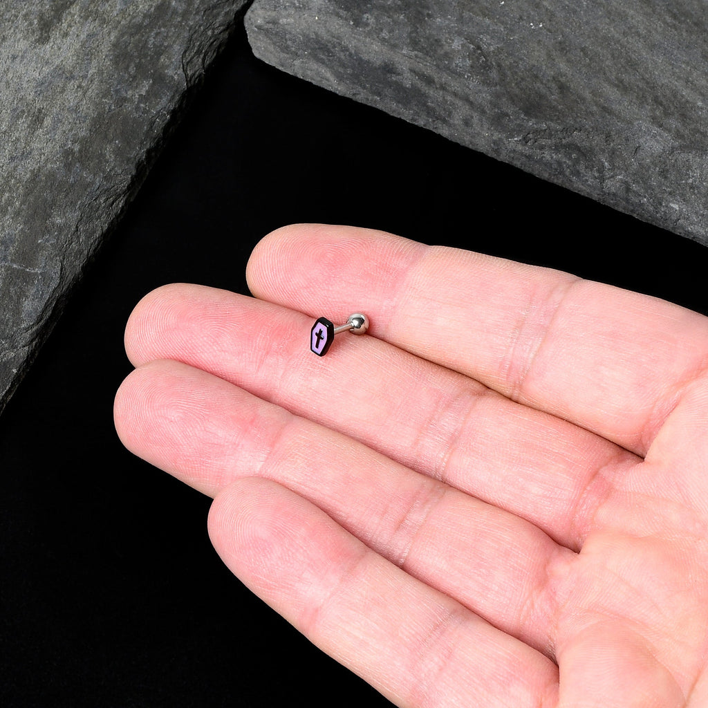 BodyCandy 16G 1/4 Creepy Coffin Lt Purple Glow in Dark Cartilage Earring — size reference
