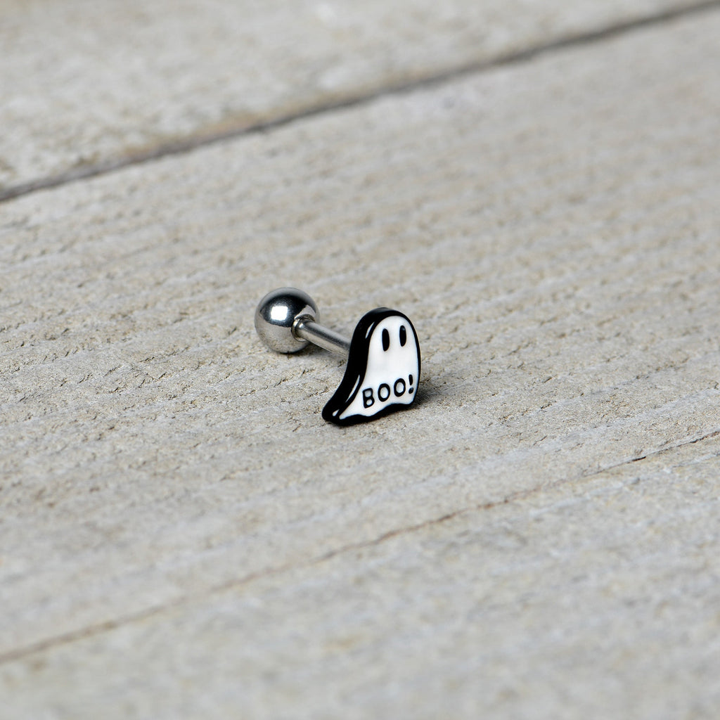 BodyCandy 16G 1/4 White Ghost Glow in the Dark Cartilage Tragus Earring — in-use photo