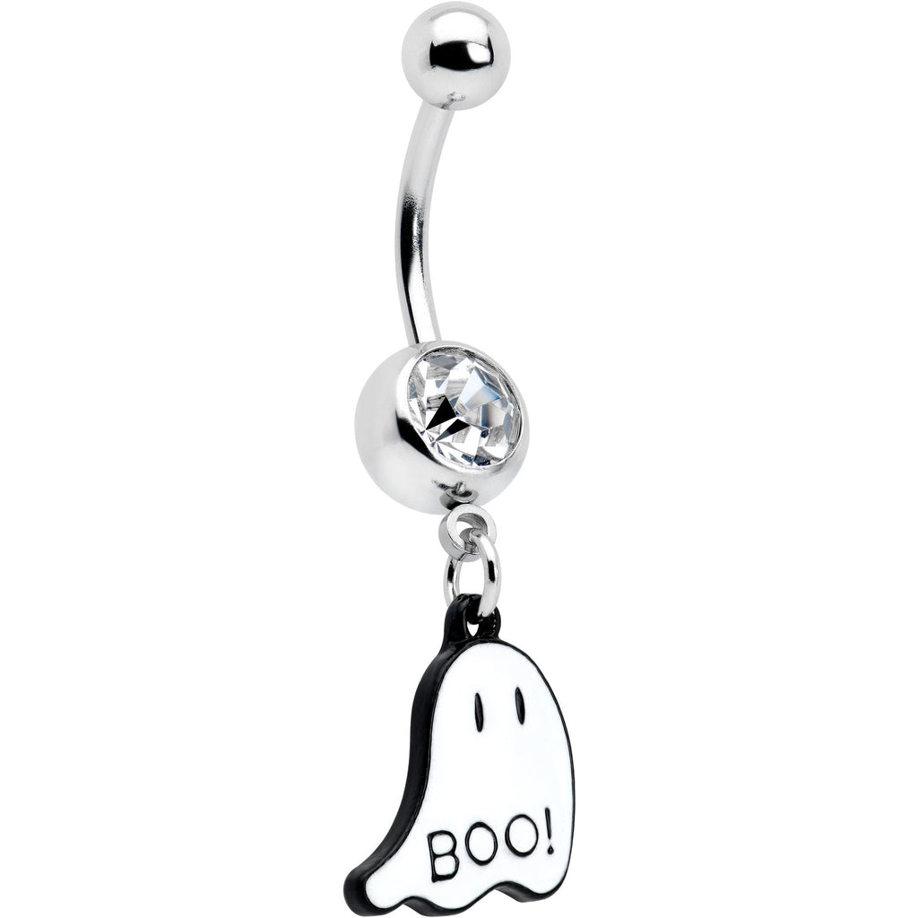 BodyCandy Clear Gem White Ghost Glow in the Dark Halloween Dangle Belly Ring — main product shot